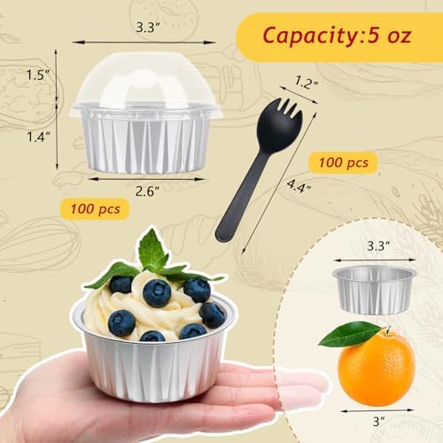 LNYZQUS 5oz Cupcake Tins with Dome Lids 100 Pack, Foil Dot Cake Cups
