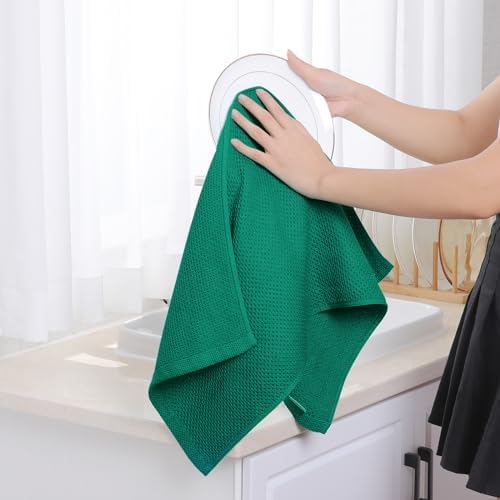 Homaxy 100% Cotton Waffle Weave Kitchen Dish Towels 6-Pack, Dark Green