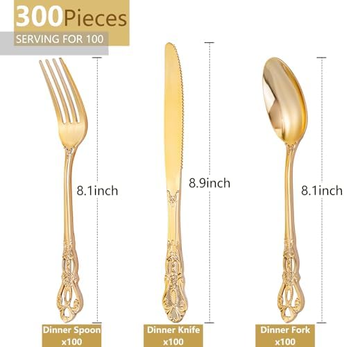 300PCS Gold Plastic Silverware Bulk for Parties & Weddings