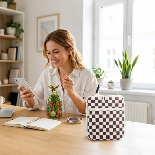 Lunch Box for Women Men Adult Insulated Lunch Bag Women Men Small Reusable Lunchbox for Work Picnic Travel (Coffee Stripes)