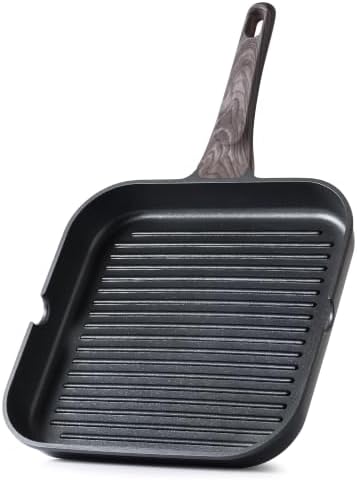 SENSARTE Nonstick Grill Pan for Stove Tops, Versatile Griddle with Pour Spouts, Square Big Cooking Surface, Durable Skillet Indoor & Outdoor Grilling. PFOA Free, 9.5 Inch