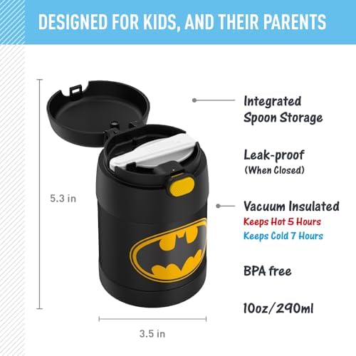THERMOS FUNTAINER Kids Food Jar with Spoon, 10oz, Batman