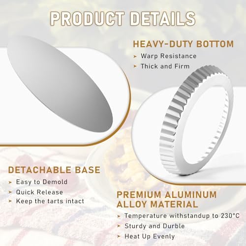 2 Pack 9 Inch Tart Pan with Removable Bottom Non-Stick Carbon Steel Quiche Pan for Oven Baking Molds for Pies Quiches Fruit Tart Cake with Fluted Edges, Silver (1 Inch Deep)