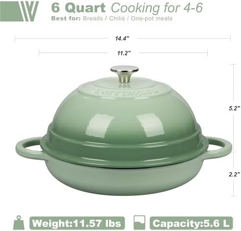VORRINGARD Cast Iron Enameled Dutch Oven Pot with Lid for Bread Baking, Bread Oven, 6 Quart, Green