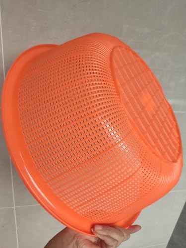 4 Pcs Large Plastic Wash Basket Round Perforated Colander Wash Vegetables and Fruits Drain Cooked Pasta Kitchen Essentials Food Strainer Basket Strainer Kitchen Red Orange color