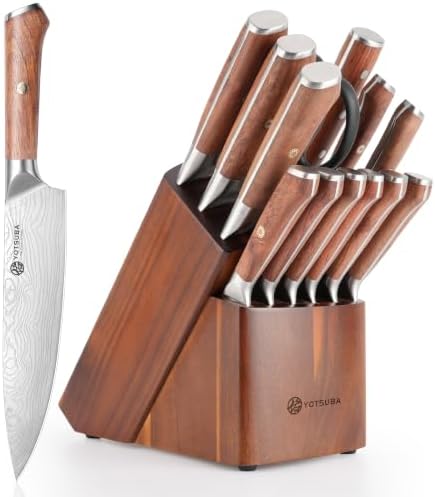 YOTSUBA 14 PCS Japanese Knife Set with Block and Sharpening Rod