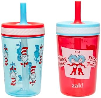 Zak Designs Dr. Seuss Kelso Toddler Cups For Travel or At Home, 15oz, Durable Plastic Sippy Cups With Leak-Proof Design is Perfect for Kids (The Cat in the Hat), 2 Count, 15 Ounces (Pack of 12)