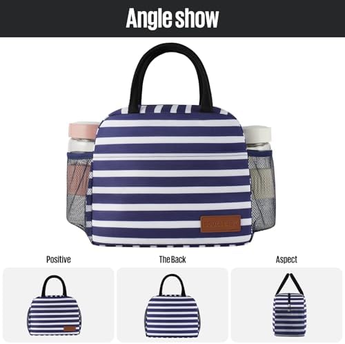 douyadady Lunch Bag Women/Men Lunch Box Women/Men (Dark blue+White Stripes)
