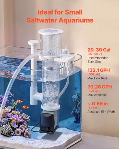 VEVOR Protein Skimmer for 20-30 Gal Saltwater Aquarium Hang On with DC Pump, Protein Skimmer with DC Pinwheel Pump, Adjustable Control, for 20-30 Gallon Small Saltwater Aquariums & Reef Tank Fish Tank