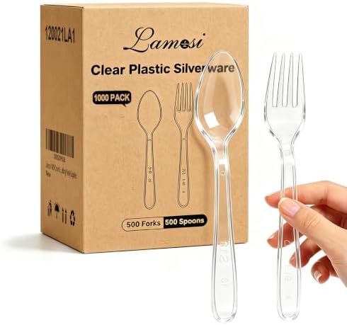 Lamosi 1000 Count Extra Heavy Duty Clear Plastic Forks and Spoons