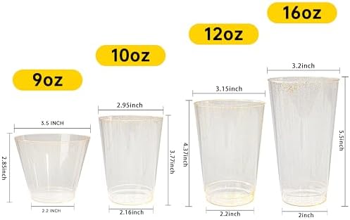 I00000 60 Pcs Gold Plastic Cups, 10 oz Hard Gold Glitter Disposable Cups