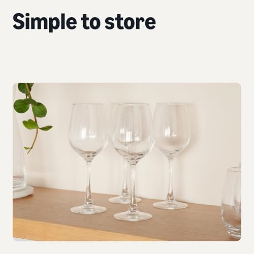 Amazon Basics Stemmed White Wine Glasses Set Of 4, 12 Oz Clear Glass, Classic Design for Everyday Dining, Weddings & Parties, Dishwasher-Safe