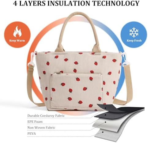 Lunch Bag for Women Adult Large Insulated Lunch Box Girl Cute Corduroy Lunch Tote Bags Reusable Leakproof Cooler Work Picnic