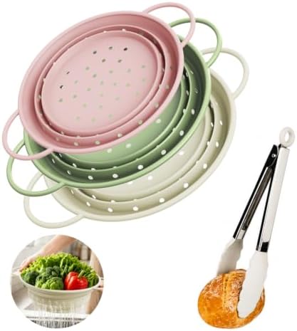 Collapsible Silicone Colander Set of 3, Tongs Included