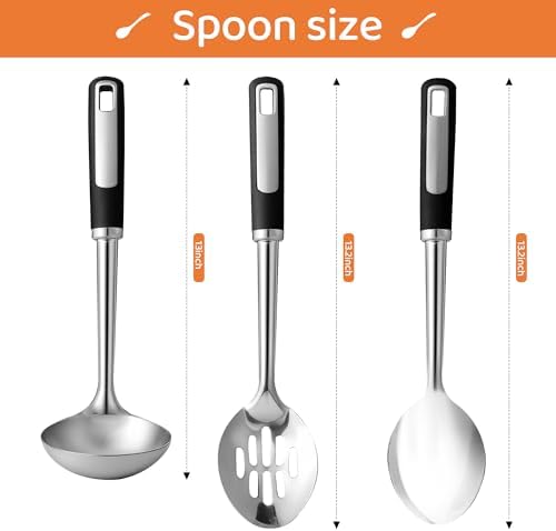 Stainless Steel Serving Spoon Set with Heat-Resistant Handles,3-Piece