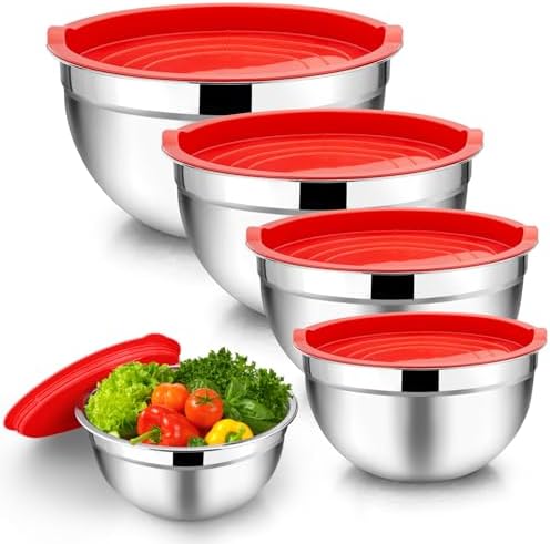 TeamFar Mixing Bowls Set of 5, Stainless Steel Metal Salad Bowls with Lids