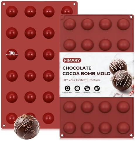 24 Holes Silicone Hot Chocolate Bomb Molds, 2 Packs Mini Semi Sphere Mold 1" Half Sphere Silicone Baking Molds for Making Chocolate, Cake, Jelly, Dome Mousse