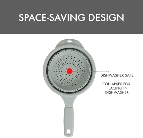 Dexas 8" Collapsible Silicone Strainer in Sage, Kitchen Strainer with Handles, 7.2 Cup Capacity | BPA-Free, Heat-Resistant, Space-Saving Kitchen Tool