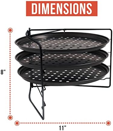 Chef Pomodoro Pizza Baking Set with 3 Pizza Pans and Pizza Rack, (11-Inch Pans), Non-stick Perforated Pizza Trays for Oven, Grill, Pizza Pan with Holes, Pizza Pan for Oven, Barbeque, Bakeware Supplies