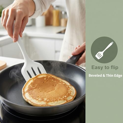2-Pack Silicone Spatula Set, Heat Resistant Spatulas for Baking & Mixing, BPA-Free Solid & Slotted Turner for Non-Stick Pans, Kitchen Utensils for Scraping, Sauteing and Flipping (Cream)