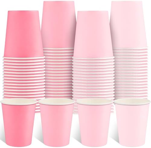 NatNarr 100 Pack Gradient Pink Paper Cups 9oz Pink Cups Gender Reveal Cup