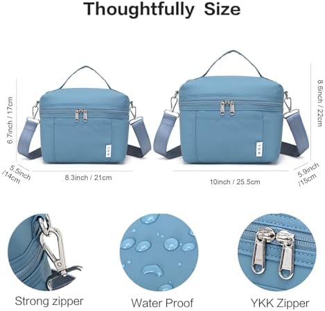 NOL 8L Insulated Lunch Bags for Women Cooler Bag Lightweight Nylon Waterproof Lunch Box For Work(Medium(normal), Dusty blue