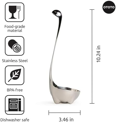 OTOTO The Original Nessie Stainless Steel Ladle - Soup Ladle, Cute Gifts, Funny Kitchen Gadgets, Loch Ness design, Cooking Gifts, BPA Free