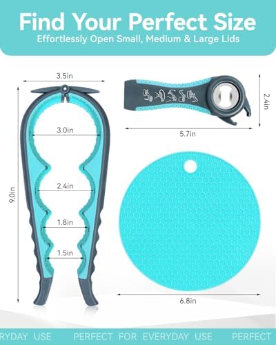 Jar Opener 3-Piece Set, Can and Bottle Opener for Weak Hands