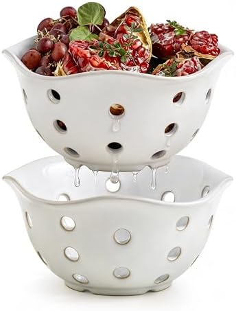 Gomakren Fruit Basket, 7.6in Berry Bowls Colander with Holes Set of 2 White