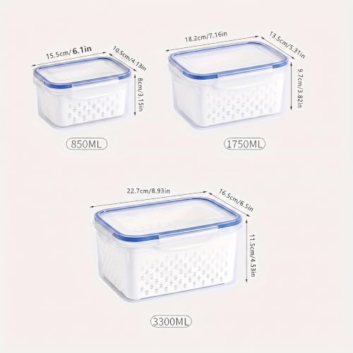 3pcs 4 in 1 Fruit Storage Containers for Fridge with Removable Colanders