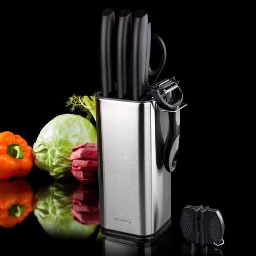 RAXCO Knife Set,10-Piece Stainless Steel Kitchen Knife Set with Block,Black