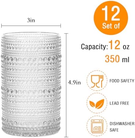 Mapoxy 12 Pack Hobnail Drinking Glasses, 12 Oz Highball Glasses