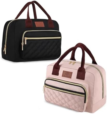 Genteen Lunch Bag Lunch box for Women Men Insulated Tote LunchBox for Adult Women Men Reusable Lunch Box with Front Pocket for Work, Picnic or Travel-18 Cans/14 Liters -BLACK/PINK