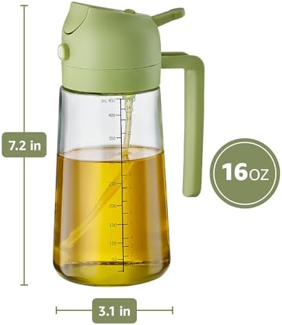 FineDine 16 oz Glass Olive Oil Sprayer for Cooking, Oil Dispenser, Green