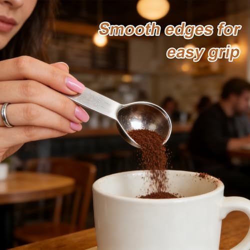 2 Pack 15ml (1 Tablespoon) 304 Stainless Steel Coffee Scoop, Short Handle Measuring Spoon for Ground Coffee/Beans, Fits in Canisters