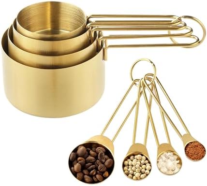 Measuring Cups and Spoons Set, Kaloo 8PCS Stainless Steel Metal Measuring Cups, Gold Finish, Ideal for Cooking and Baking