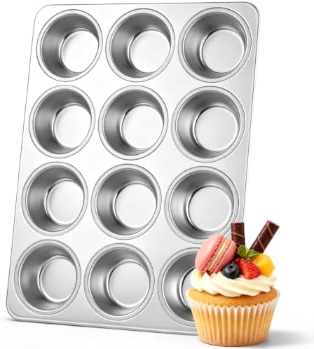 Onader 12-Cup Muffin Cupcake Pan, Stainless Steel Muffin Tin, 1 Pack
