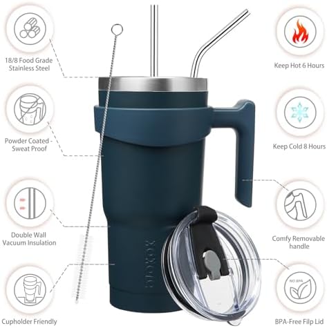 BJPKPK 20 oz Tumbler with Handle & Straw, Insulated Stainless Steel Mug