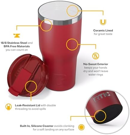 RTIC 30oz Essential Tumbler with Lid, Ceramic Lined, Flag Red