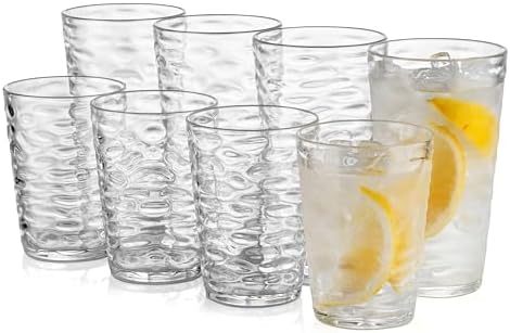 14-ounce and 20-ounce Plastic Tumblers, Acrylic Drinking Glasses, set of 8 Clear Reusable Plastic Cups, Stackable, BPA-Free, Shatter-Proof, Dishwasher-Safe