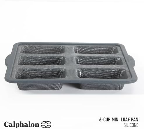 Calphalon Omni 6-Cup Mini Loaf Pan with GlassFlex Technology, Flexible Silicone & Micro-Woven Glass Core for Ultra Airflow & Even Baking, Grey