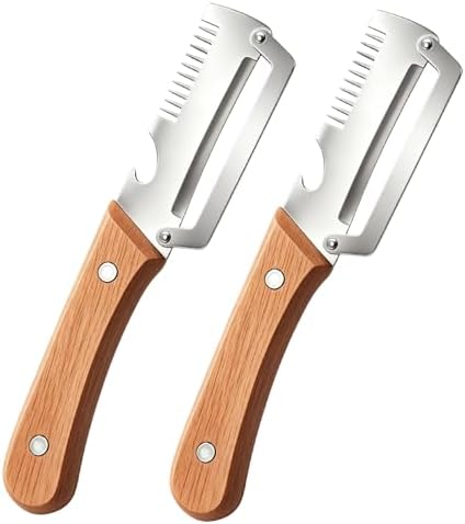 2Pcs Multifunctional Vegetable Peeler,Zero Snag Wooden Peeler,Zero Snag Wooden Kitchen Tool with Grater Bottle Opener,3 in 1 Kitchen Gadgets Stainless Steel Peelers for Pumpkin Potato Carrot Apple