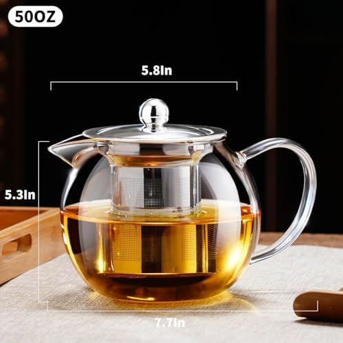 PARACITY Glass Teapot for Stovetop, 50 oz Clear Tea Kettle with Infuser