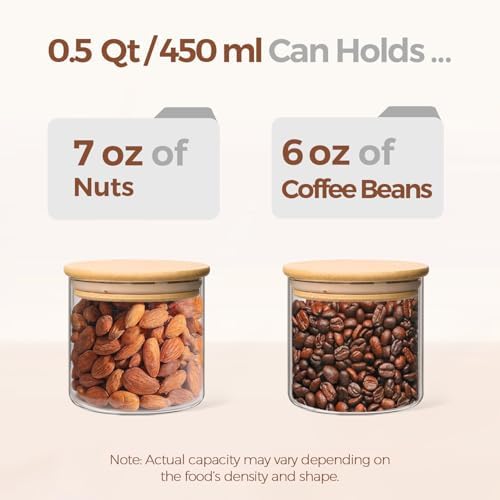 ComSaf Glass Storage Containers with Lids 0.5 Qt, 9 Pack Small Glass Jars
