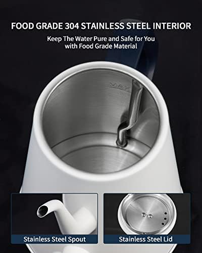 DmofwHi Gooseneck Electric Kettle(1.0L),1000W Electric Tea Kettle of 304 Stainless Steel,Auto Shut off,Coffee Kettle for Pour Over and Tea -White