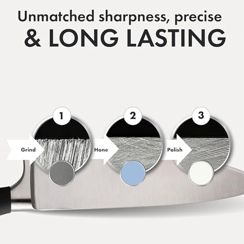 Rolling Knife Sharpener Kit, 360° Cylindrical Rolling Design, 4 Adjustable Angles, Heavy-Duty Long-Lasting 400/1000/3000 Diamond Discs, Leather Strop, Cut-Resistant Gloves & Carrying Case