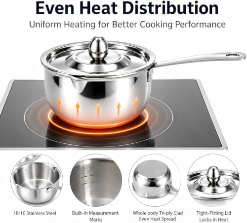DELARLO Tri-Ply Stainless Steel Small Stainless Steel Pot with Pour Spout