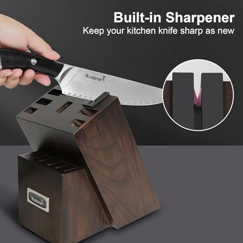 KUISINE 14-Piece Damascus Knife Set with Block, Ultra Sharp