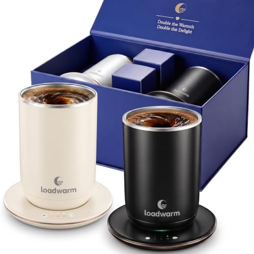 Self Heated Stirring Coffee Mug Set of 2, 10oz Cup with Warmer, BlackWhit