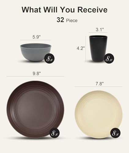 Quatish 32 Piece Plates and Bowl Set for 8, Dinnerware Dish Set for Kitchen
